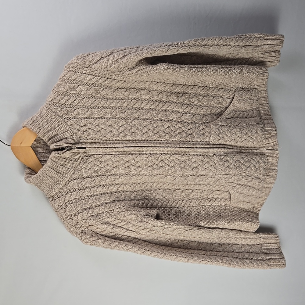 Inis Crafts 100% merino wool full-zip cable knit cardigan sweater Sz M
